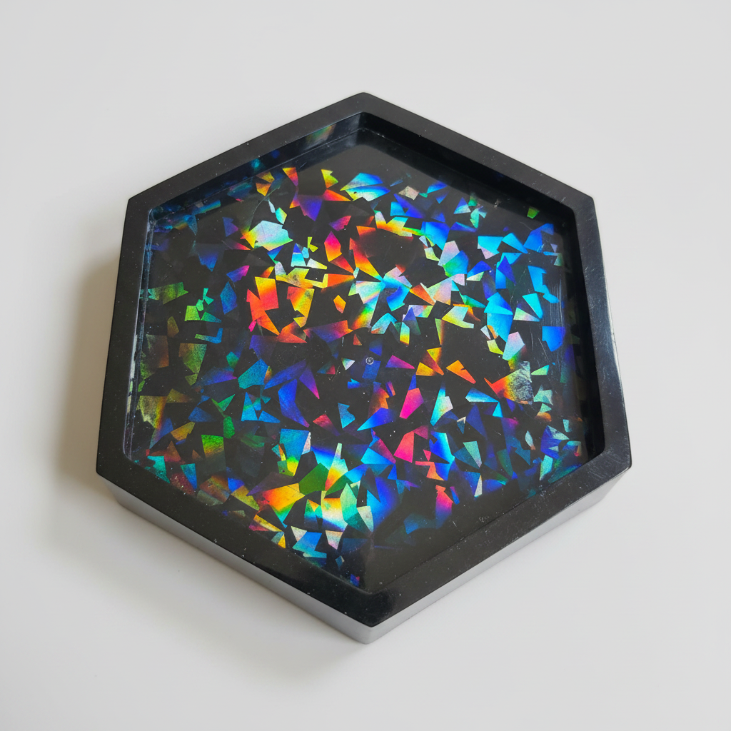 Cosmic Hex Tray - clean product shot showing holographic rainbow shimmer