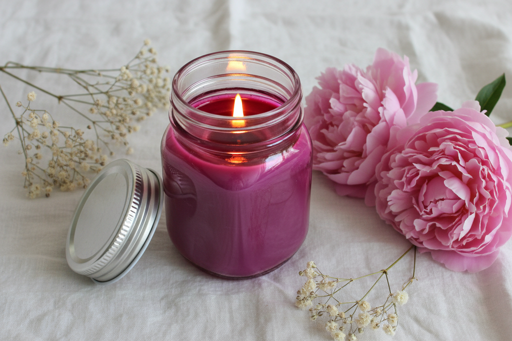 Pink Mason Jar Candle — Jasmine/Apple